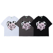 Round Neck Shirt Men's Short Sleeve Love Print T-shirt Half Sleeve Blouse