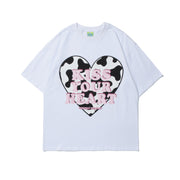 Round Neck Shirt Men's Short Sleeve Love Print T-shirt Half Sleeve Blouse