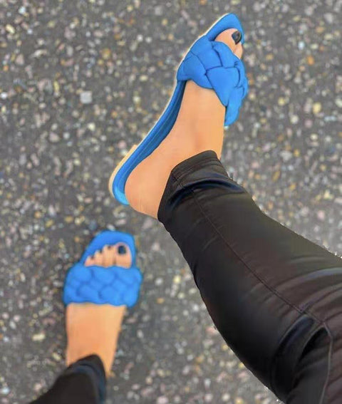 Summer Big Size Braided Belt Slippers Female Foreign Trade Low-Heeled Fashion European And American Sexy Braided Rope Sandals