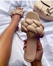 Summer Big Size Braided Belt Slippers Female Foreign Trade Low-Heeled Fashion European And American Sexy Braided Rope Sandals