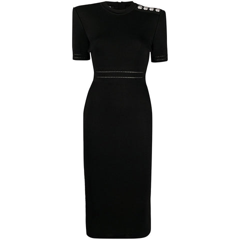 Round Neck Bag Hip High Waist Mid-Length Skirt Skirt Solid Color Black Knitted Temperament Commuter Dress European And American Style