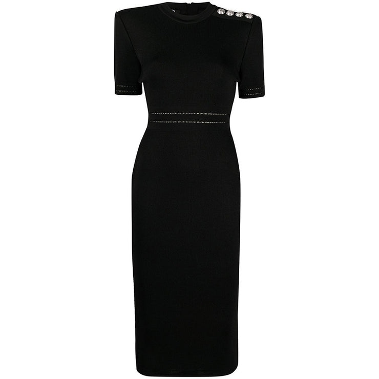 Round Neck Bag Hip High Waist Mid-Length Skirt Skirt Solid Color Black Knitted Temperament Commuter Dress European And American Style