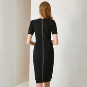 Round Neck Bag Hip High Waist Mid-Length Skirt Skirt Solid Color Black Knitted Temperament Commuter Dress European And American Style