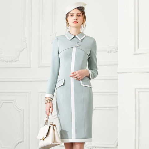 Round Waist Elegant Long-sleeved Commuter Temperament Pack Hip One-step Skirt