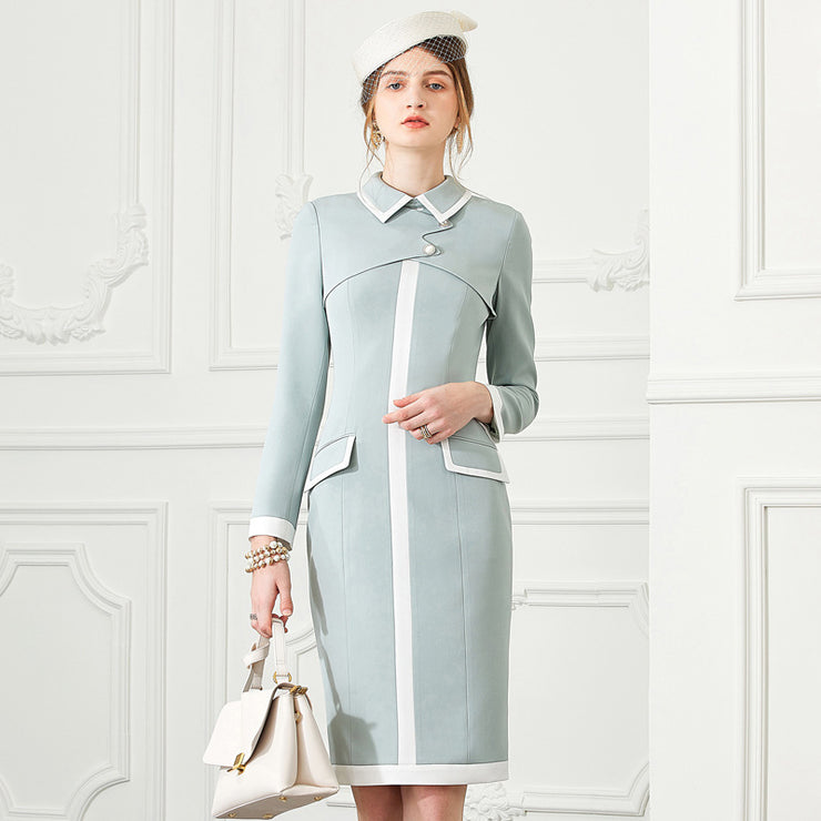 Round Waist Elegant Long-sleeved Commuter Temperament Pack Hip One-step Skirt