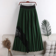 Early Autumn New High-waisted, Thin, Large-length, Elastic Waist, Pleated Stitching, Lace, Mid-length Skirt, Female Skirt