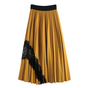 Early Autumn New High-waisted, Thin, Large-length, Elastic Waist, Pleated Stitching, Lace, Mid-length Skirt, Female Skirt