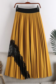 Early Autumn New High-waisted, Thin, Large-length, Elastic Waist, Pleated Stitching, Lace, Mid-length Skirt, Female Skirt
