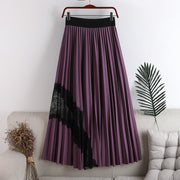 Early Autumn New High-waisted, Thin, Large-length, Elastic Waist, Pleated Stitching, Lace, Mid-length Skirt, Female Skirt
