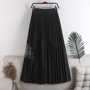 Early Autumn New High-waisted, Thin, Large-length, Elastic Waist, Pleated Stitching, Lace, Mid-length Skirt, Female Skirt
