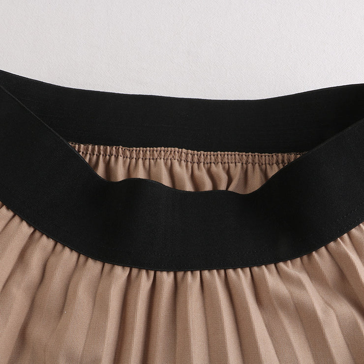 Early Autumn New High-waisted, Thin, Large-length, Elastic Waist, Pleated Stitching, Lace, Mid-length Skirt, Female Skirt