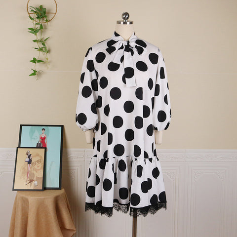 Round Neck Tie Bow Loose Loose Casual Women&