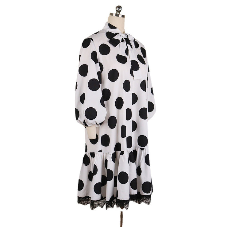 Round Neck Tie Bow Loose Loose Casual Women&