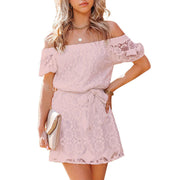 Women's Embroidered Lace One Shoulder Street Style Dress