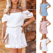 Women's Embroidered Lace One Shoulder Street Style Dress