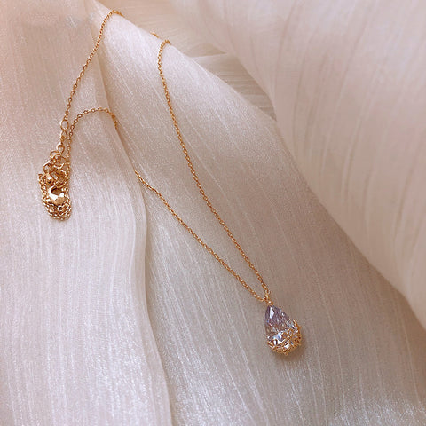 Crystal Water Drop Pendant Necklace Women&