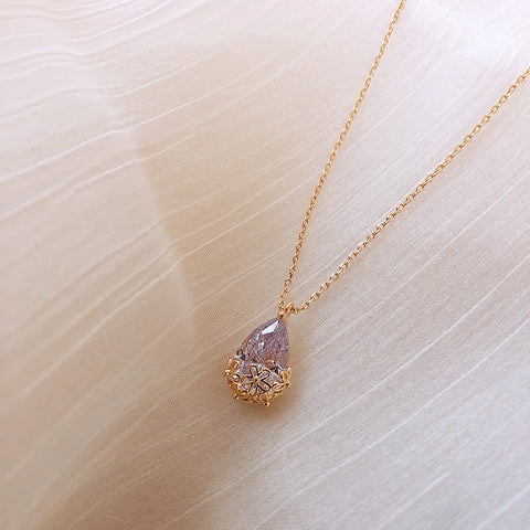 Crystal Water Drop Pendant Necklace Women&