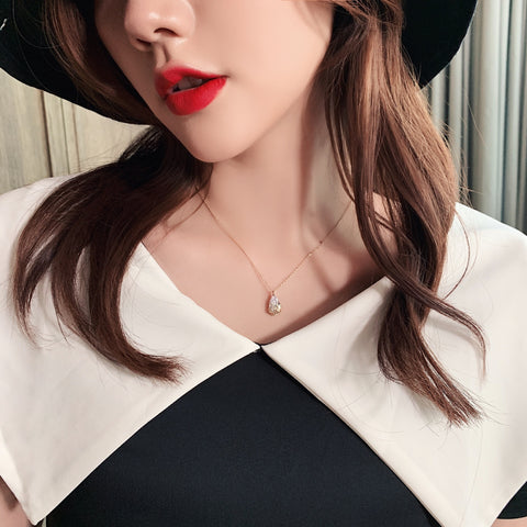 Crystal Water Drop Pendant Necklace Women&