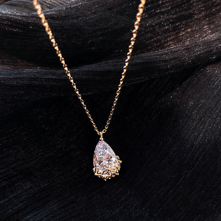 Crystal Water Drop Pendant Necklace Women&