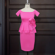 Sexy One-shoulder Back High Waist Large Size Slim Rose Dress Women