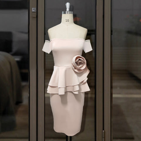 Sexy One-shoulder Back High Waist Large Size Slim Rose Dress Women