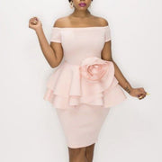 Sexy One-shoulder Back High Waist Large Size Slim Rose Dress Women