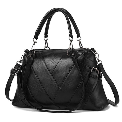 Fashion Handbag Soft Leather Hit Color Large Capacity Ladies Shoulder Bag Tide