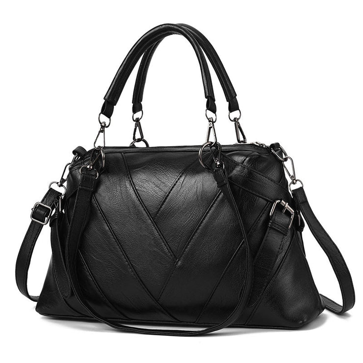 Fashion Handbag Soft Leather Hit Color Large Capacity Ladies Shoulder Bag Tide