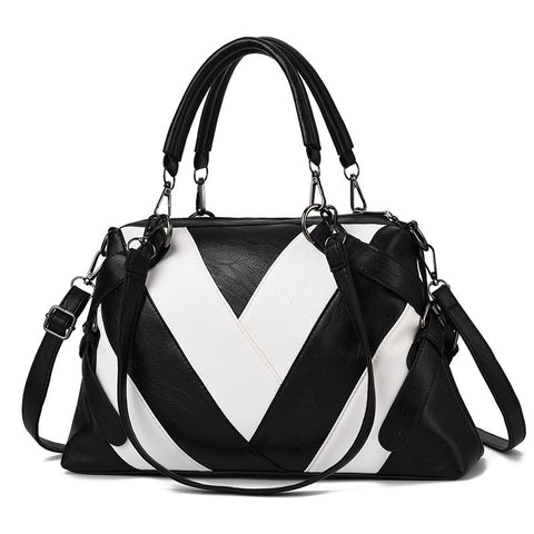 Fashion Handbag Soft Leather Hit Color Large Capacity Ladies Shoulder Bag Tide