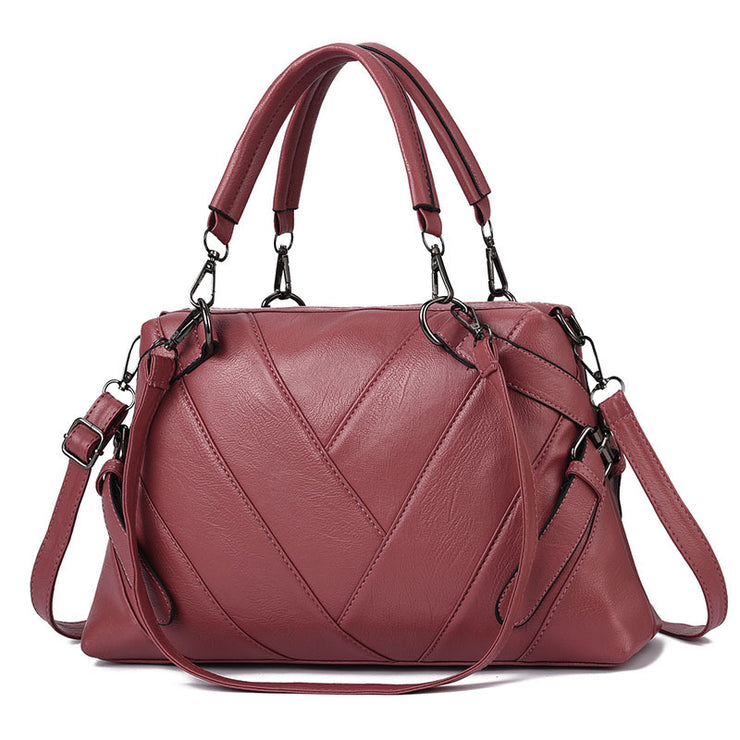 Fashion Handbag Soft Leather Hit Color Large Capacity Ladies Shoulder Bag Tide