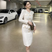 Fall Women's Clothing Goddess Temperament Commuting Elegant Round Neck Single-breasted Slim Sheath Dress
