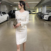 Fall Women's Clothing Goddess Temperament Commuting Elegant Round Neck Single-breasted Slim Sheath Dress