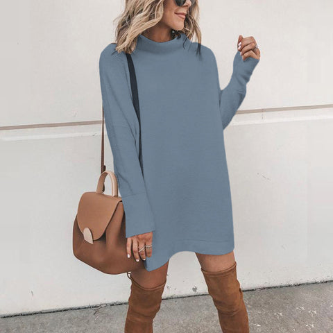 Half high neck long pullover sweater dress