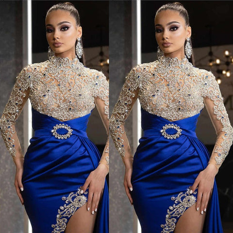 Blue Gold Round Neck Dress Dress