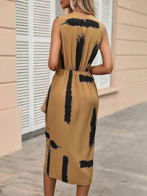 Summer New V-neck Wooden Ear Sleeveless Skirt