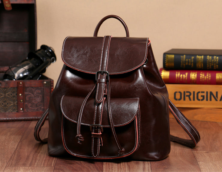 Korean Style Cowhide Pocket Pull-belt Backpack