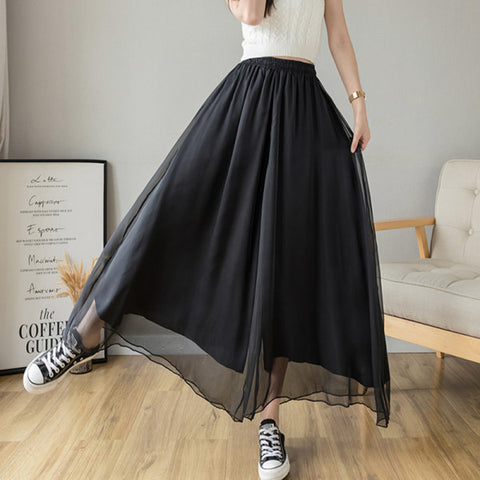 Temperament Plus Size Mercerized Chiffon Lining Wide-leg Skort