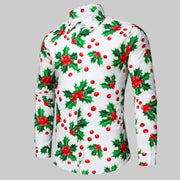 Men's Long-sleeved Christmas Flower Shirt Casual Print Plus Size