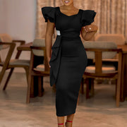 Fashionable Elegant Ruffled Solid Color Sheath
