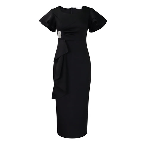 Fashionable Elegant Ruffled Solid Color Sheath