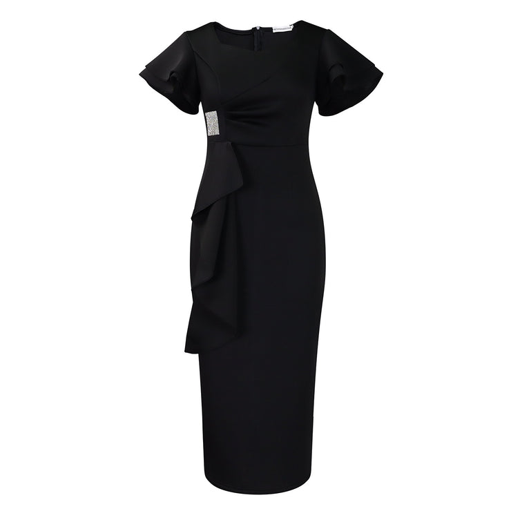 Fashionable Elegant Ruffled Solid Color Sheath