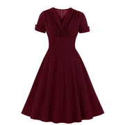 Retro temperament pleated waist big swing dress