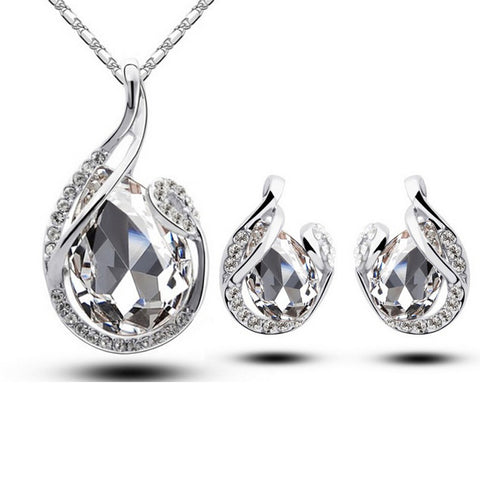 3pcs Rhinestone Necklace Set With Earrings Fashion Water-drop-shaped Jewelry For Women Valentine&