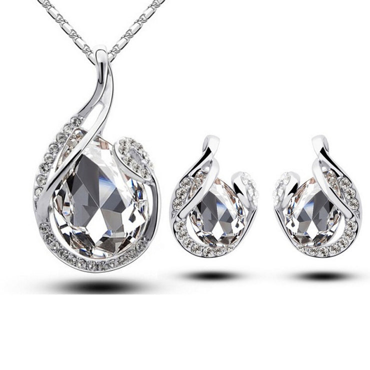 3pcs Rhinestone Necklace Set With Earrings Fashion Water-drop-shaped Jewelry For Women Valentine&