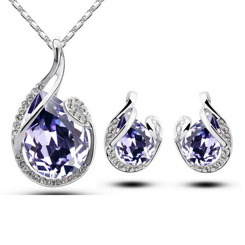 3pcs Rhinestone Necklace Set With Earrings Fashion Water-drop-shaped Jewelry For Women Valentine&