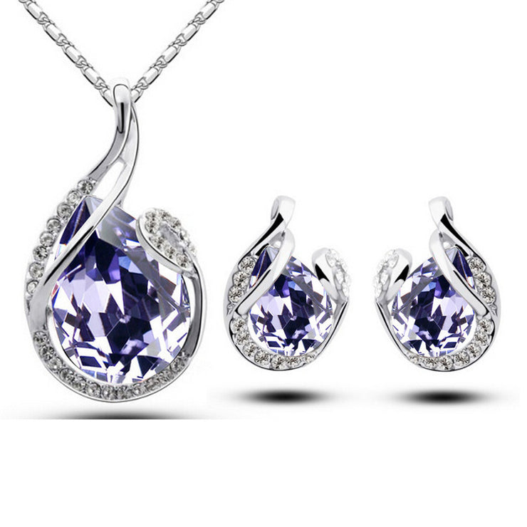 3pcs Rhinestone Necklace Set With Earrings Fashion Water-drop-shaped Jewelry For Women Valentine&