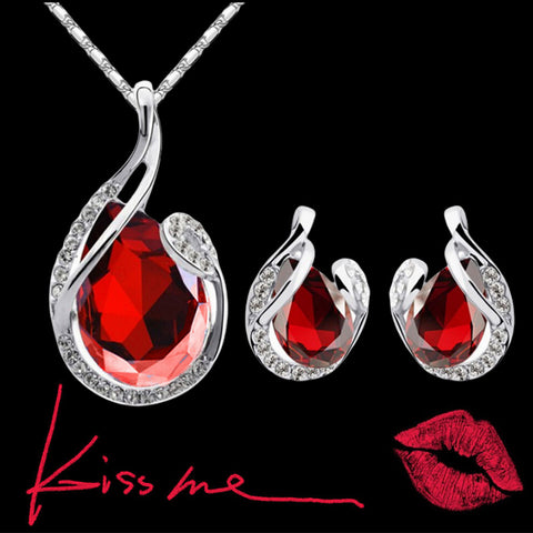 3pcs Rhinestone Necklace Set With Earrings Fashion Water-drop-shaped Jewelry For Women Valentine&