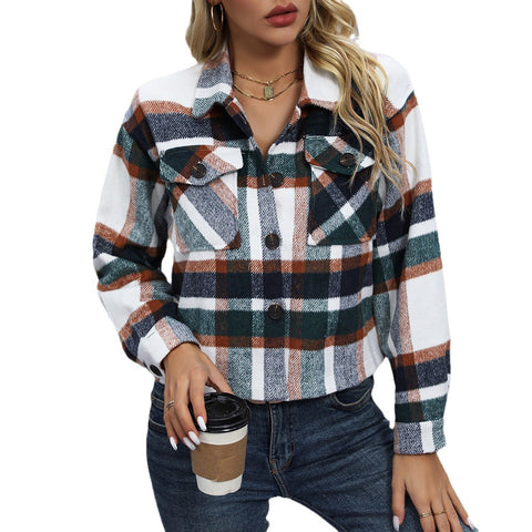 Autumn And Winter New Fashion Casual Pocket Plaid Women&