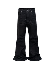 Vinyl Coated Wide Leg Trousers Crease Texture Jeans