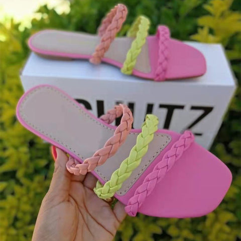 Flat Woven Hollow Slippers Women&